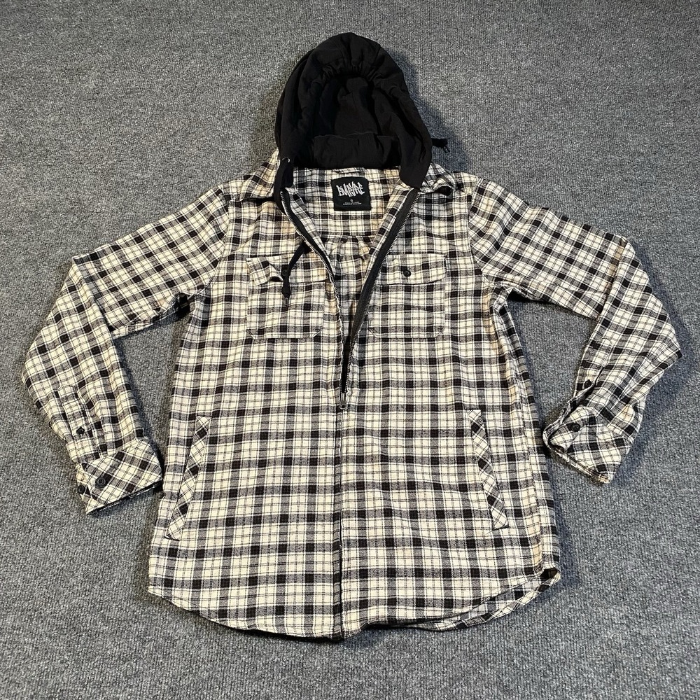 Vintage Y2K Empyre Full Zip Flannel Plaid Hoodie Mens Small Oversized Skater